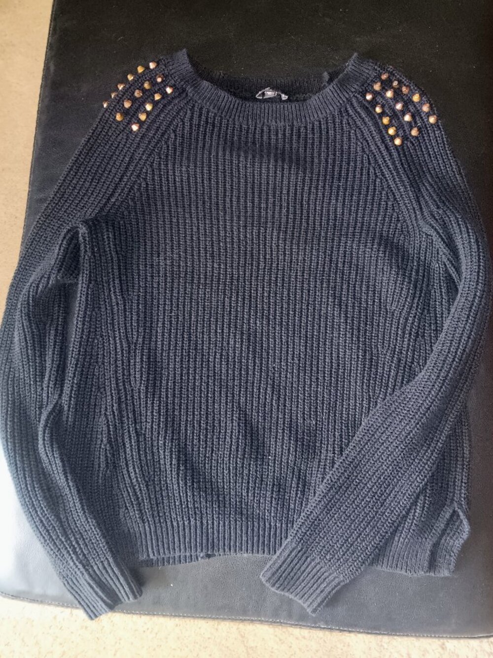 Express Black Women's Sweater w/ Gold Shoulder Studs